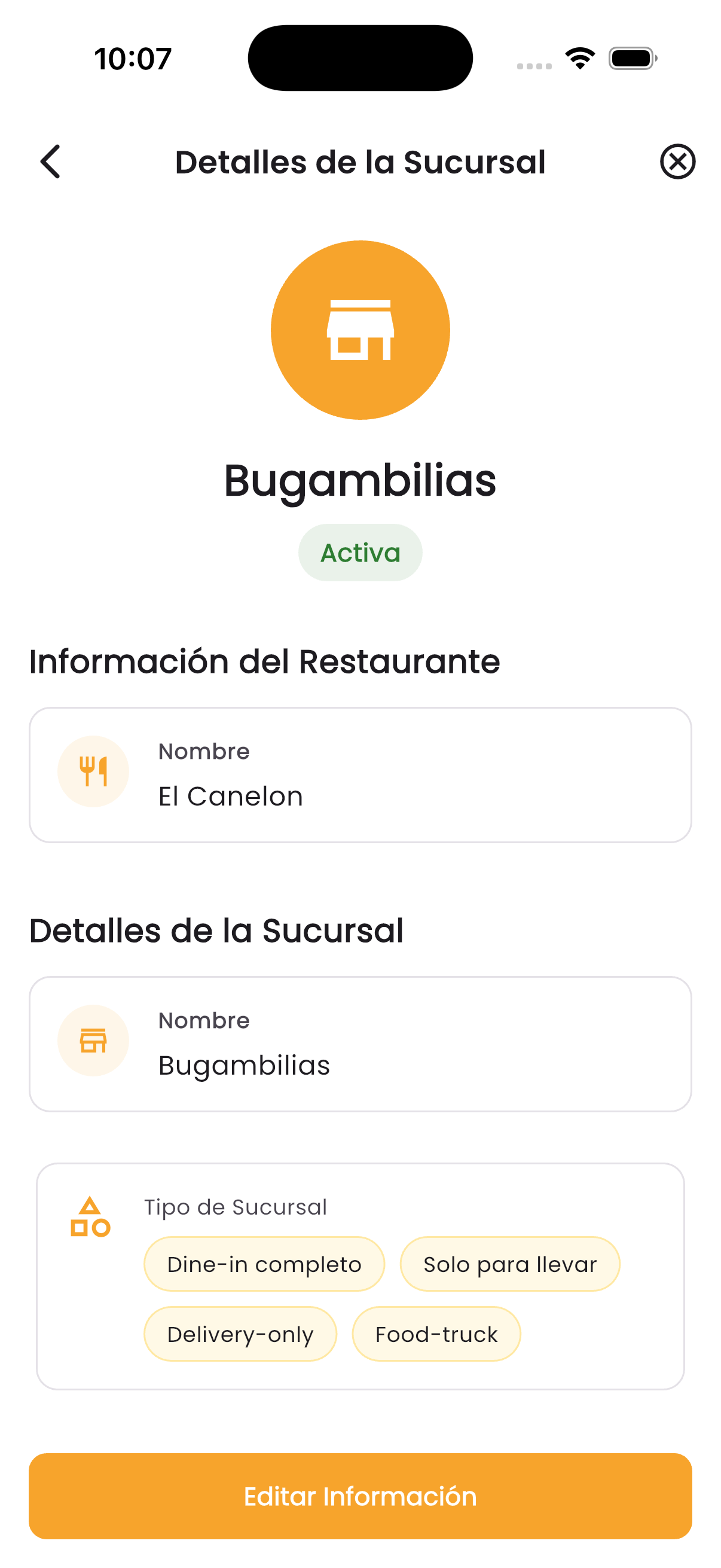 Detalles de Sucursales